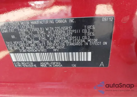 2012 Toyota Rav4 из США, поврежденный, VIN 2T3KF4DV9CW141802